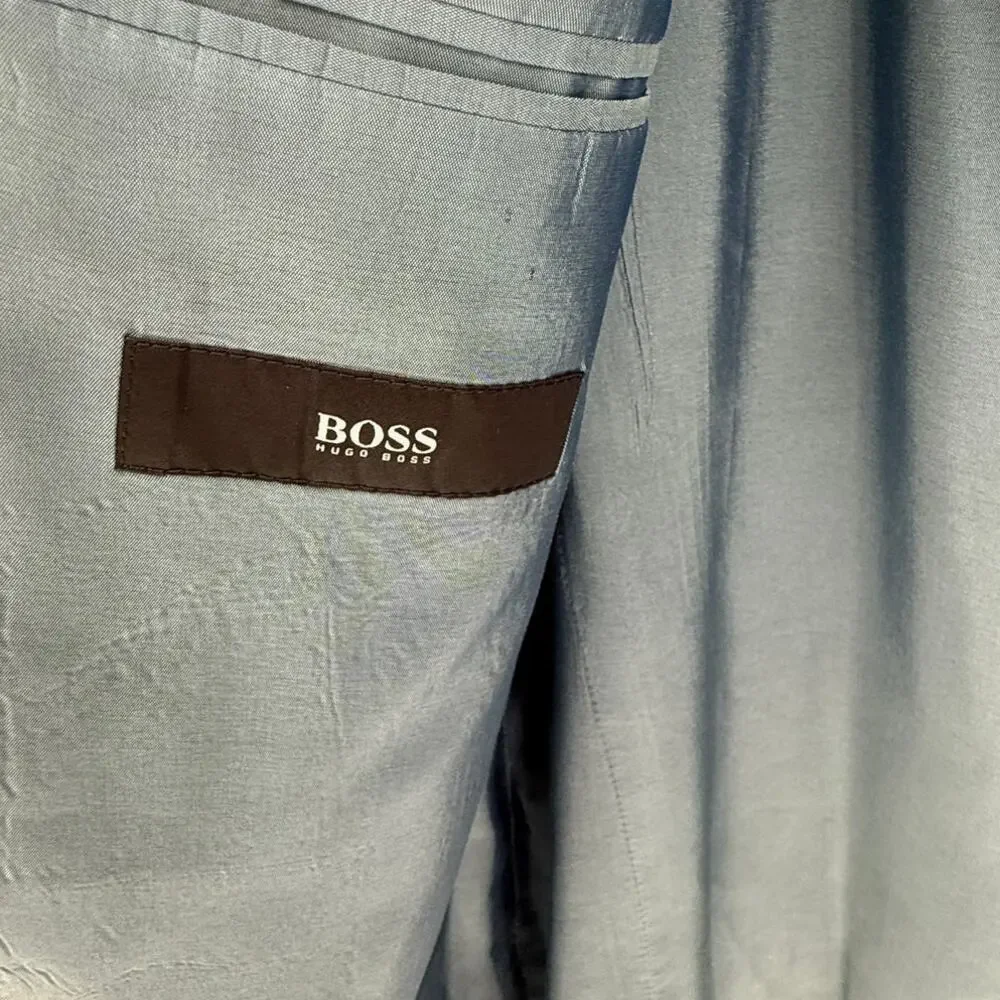 BOSS Hugo Boss Mens Rossolini Navy Pinstripe 3-Button Sport Coat Blazer Size 48L